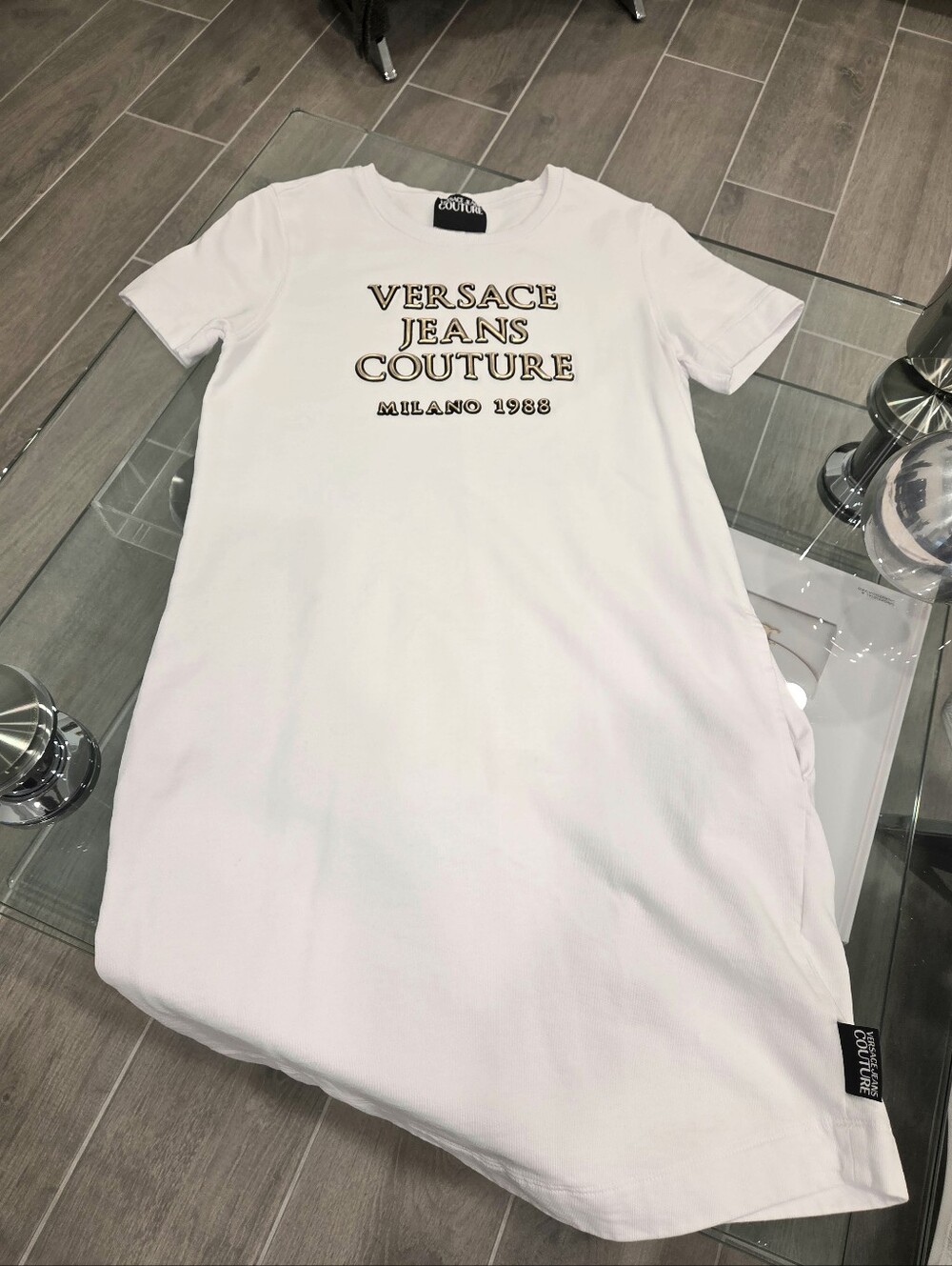 Versace Jeans Coture White Short Sleeve Logo Terry- Jersey Tee Dress